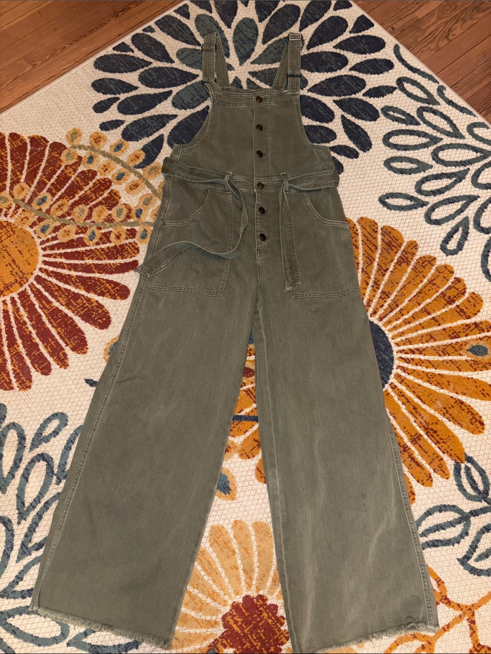 aerie Olive Green Wide-Leg Women’s Overalls with Front Buttons size small